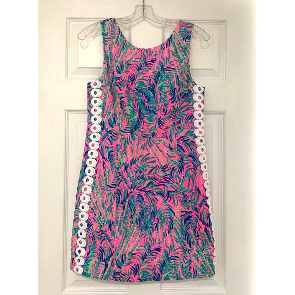 Lilly Pulitzer Mila Shift Dress Coco Breeze sz 4 Palms Leaves Cotton Lace